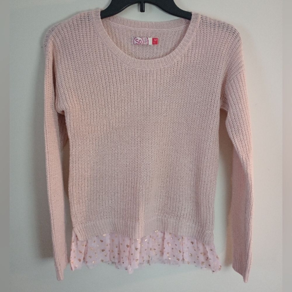 SO Pink Gold Shimmer Sweater Size 10